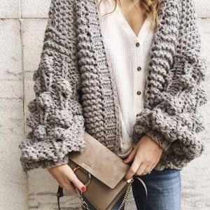Wishlist Grey Handmade Knit Sweater w/pompom